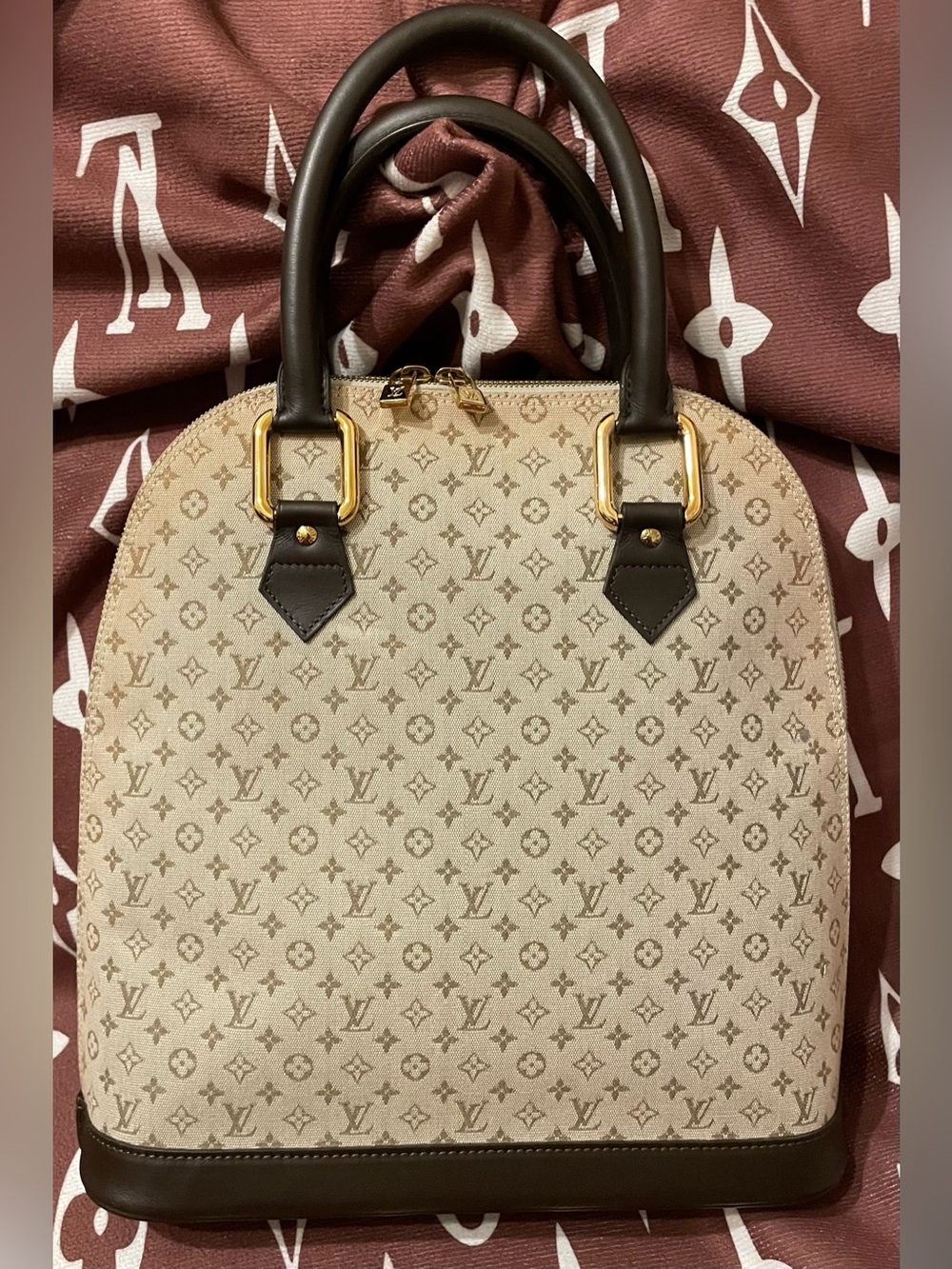 Louis Vuitton Beige Monogram Canvas Dome Satchel with Dark Brown Trim
